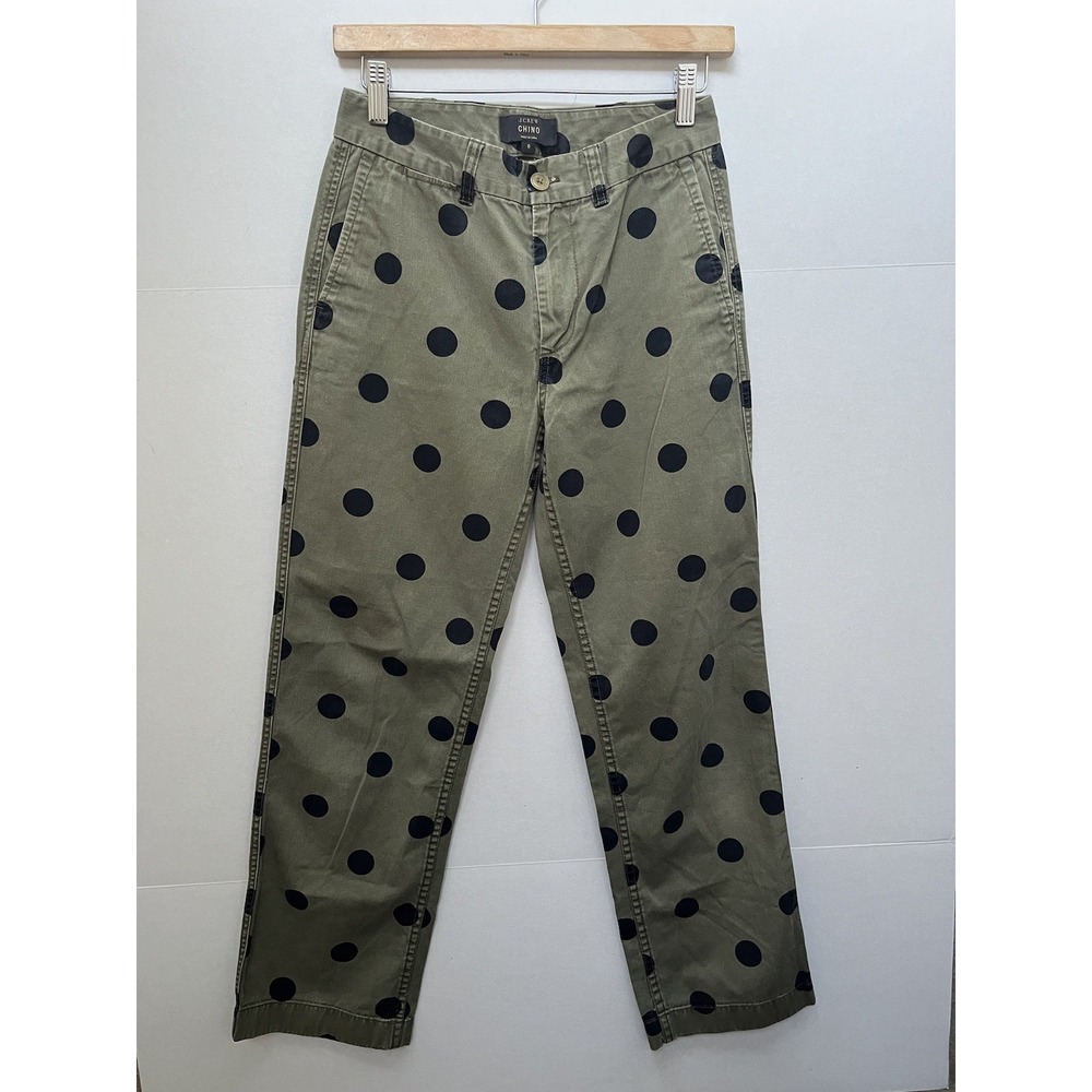 J. Crew Womens Cotton Green Black Polka Dot Chino Pants Size 0